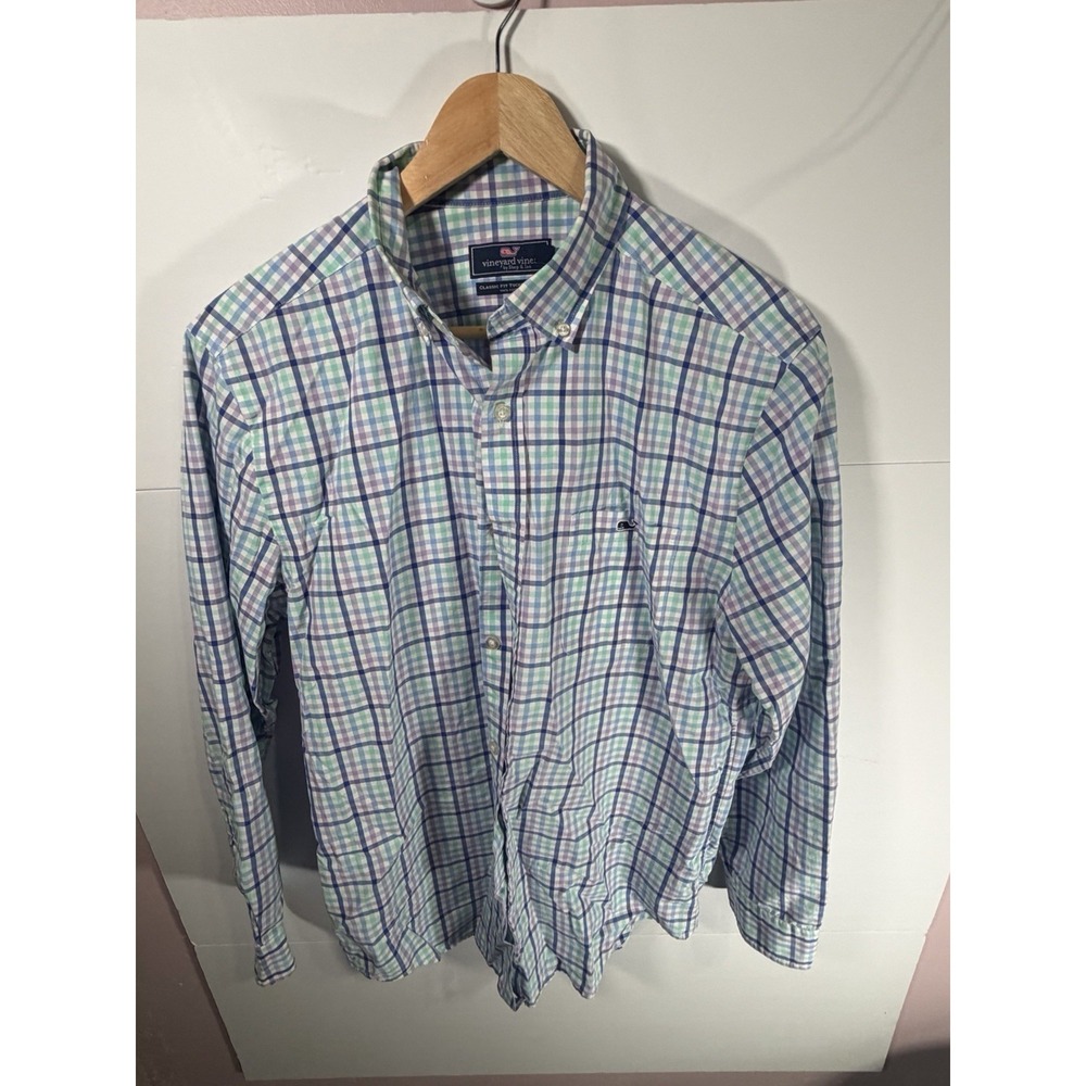 Vineyard Vines Classic Fit Tucker Shirt Plaid Button Down Whale Logo Mens Medium
